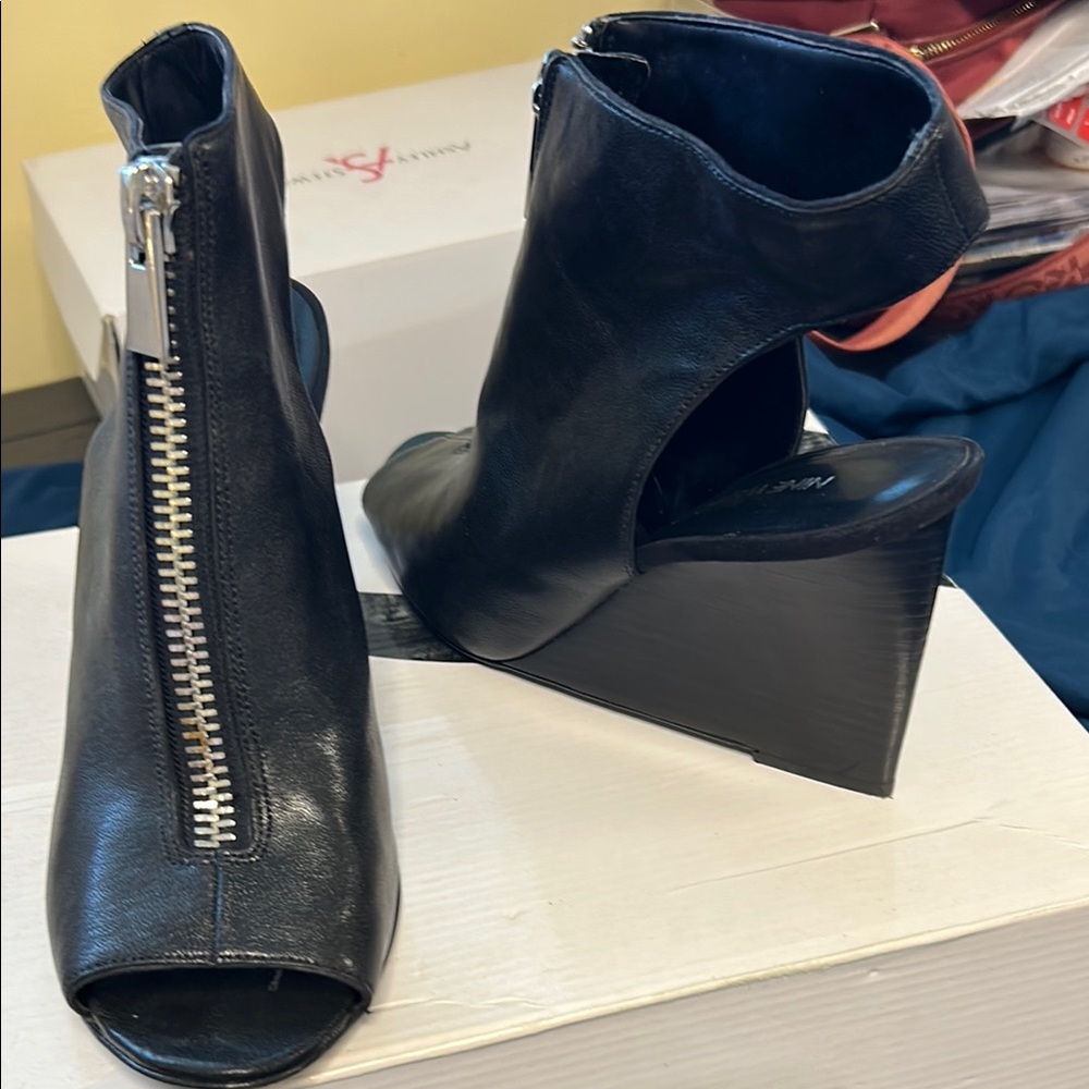 Nine West Black Wedge Peep-Toe Shoes